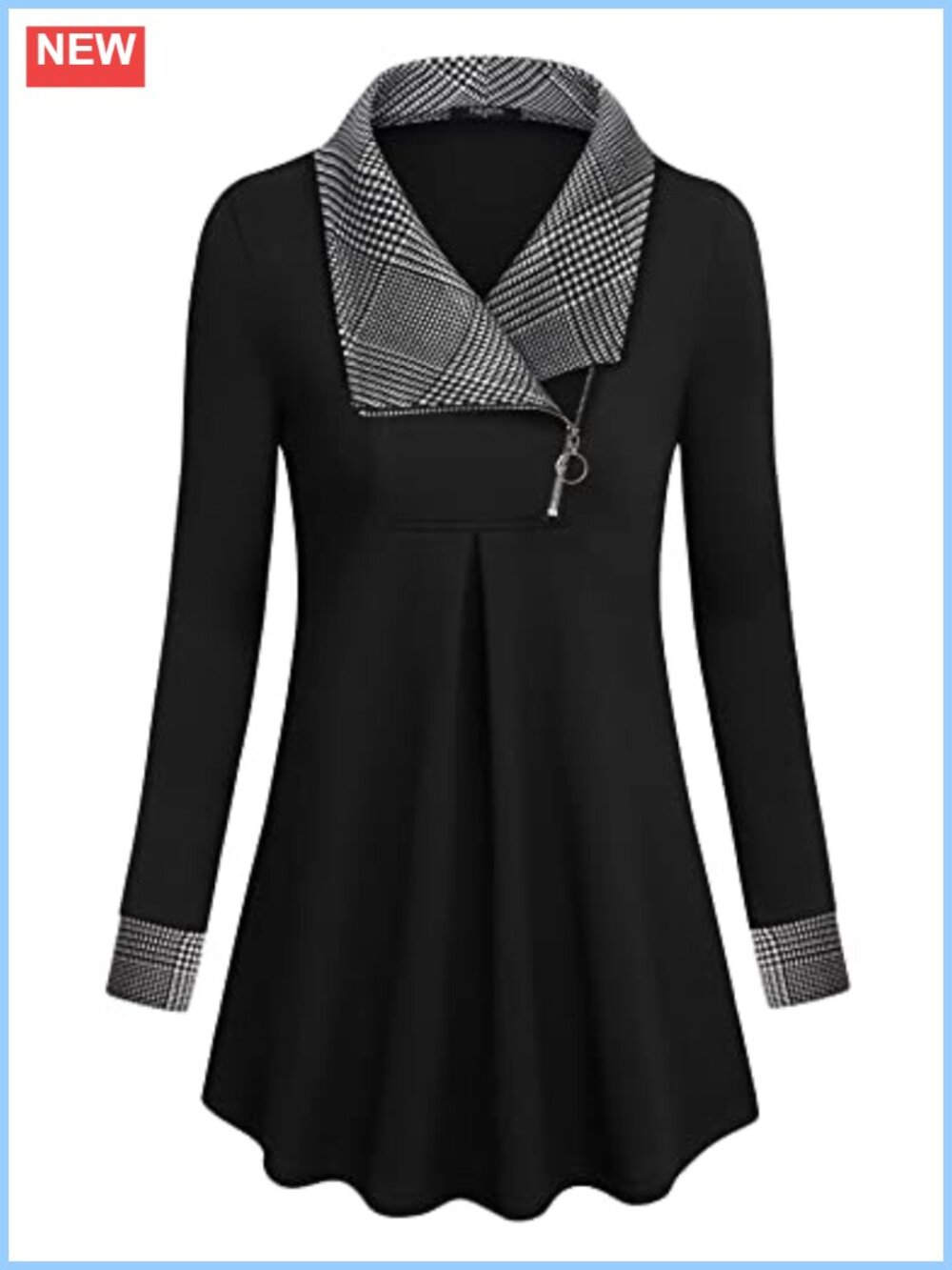Womens Tunic Sweatshirt Zip Lapel Long Sleeve A-Line Loose Fit Pullover